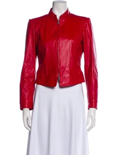 Pre-owned Armani Collezioni Leather Biker Jacket In Red