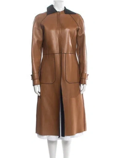 Pre-owned Armani Collezioni Leather Coat In Brown