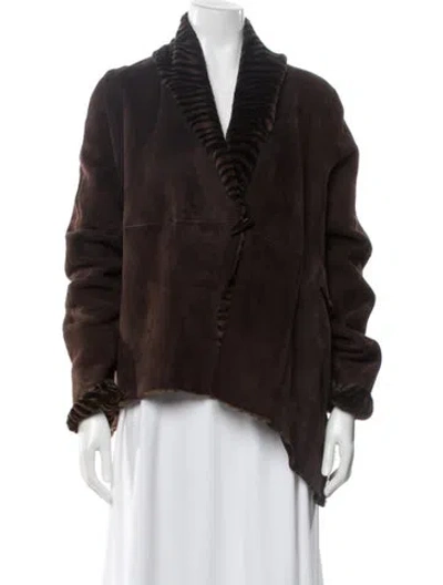 Pre-owned Armani Collezioni Leather Faux Fur Jacket In Brown