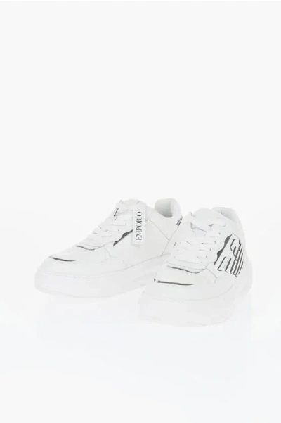 Armani Collezioni Leather Low-top Sneakers With Metallic Details In White