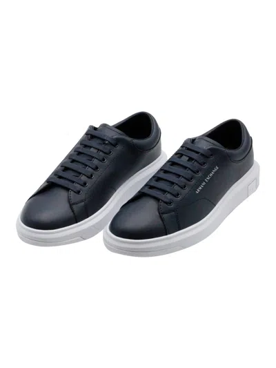Armani Collezioni Light Sneaker In Soft Leather With White Sole In Blue