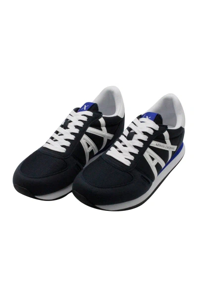Armani Collezioni Light Sneaker In Technical Fabric And Suede With Logo On The Side In Blue