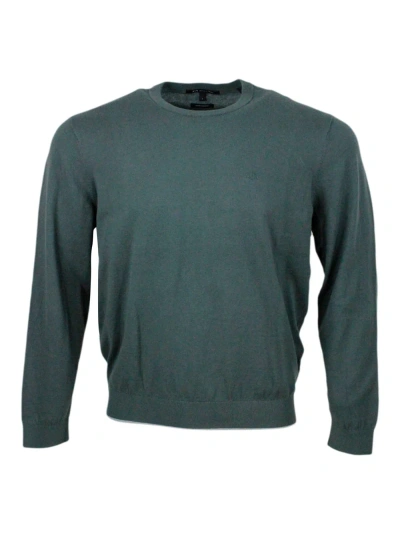 Armani Collezioni Lightweight Long-sleeved Crew-neck Sweater Made Of Warm Cotton And Cashmere With Contrasting Color P In Verde Urban Chic