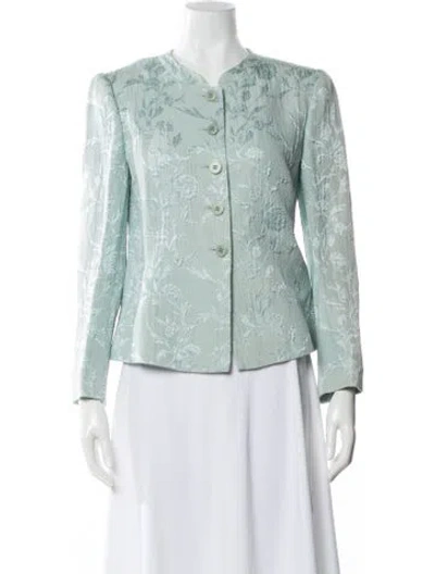 Pre-owned Armani Collezioni Linen Floral Print Evening Jacket In Blue