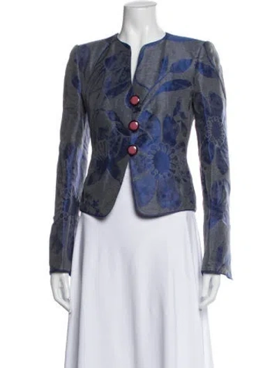 Pre-owned Armani Collezioni Linen Floral Print Jacket In Blue