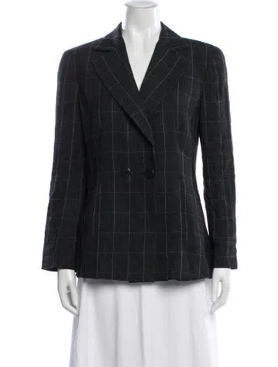 Pre-owned Armani Collezioni Linen Plaid Print Blazer In Blue