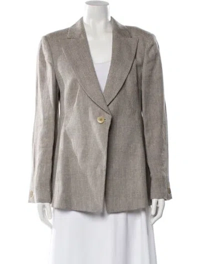 Pre-owned Armani Collezioni Linen Plaid Print Blazer In Brown