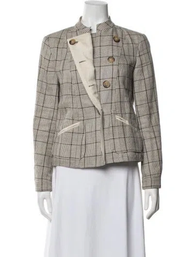 Pre-owned Armani Collezioni Linen Plaid Print Blazer In Brown