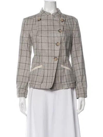 Pre-owned Armani Collezioni Linen Plaid Print Blazer In Neutral