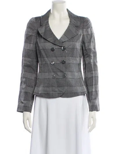 Pre-owned Armani Collezioni Linen Plaid Print Blazer W/ Tags In Gray