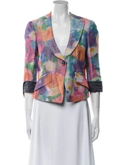 Pre-owned Armani Collezioni Linen Printed Blazer In White