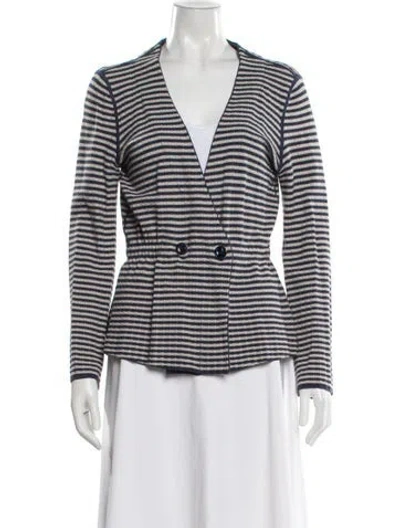 Pre-owned Armani Collezioni Linen Striped Blazer In Gray