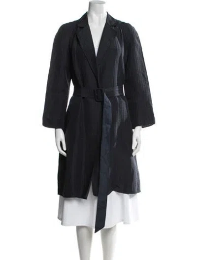 Pre-owned Armani Collezioni Linen Trench Coat In Blue