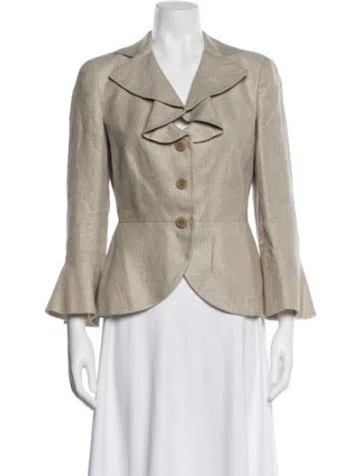 Pre-owned Armani Collezioni Linen Tweed Pattern Blazer In Neutral