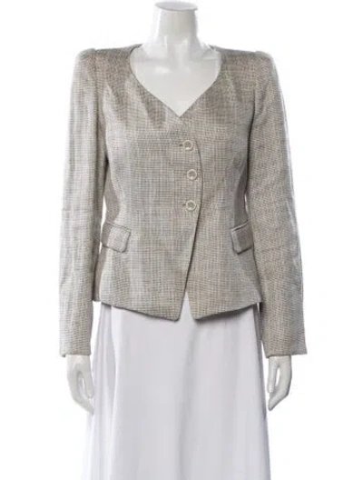 Pre-owned Armani Collezioni Linen Tweed Pattern Blazer In Neutral