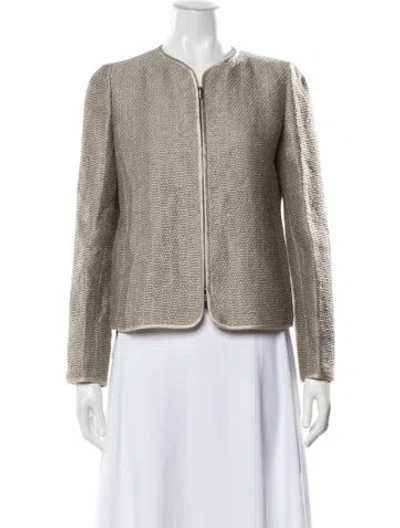 Pre-owned Armani Collezioni Linen Tweed Pattern Jacket In Neutral