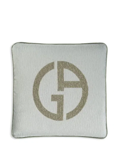 Armani Collezioni Logo-embroidered Cushion In Blue