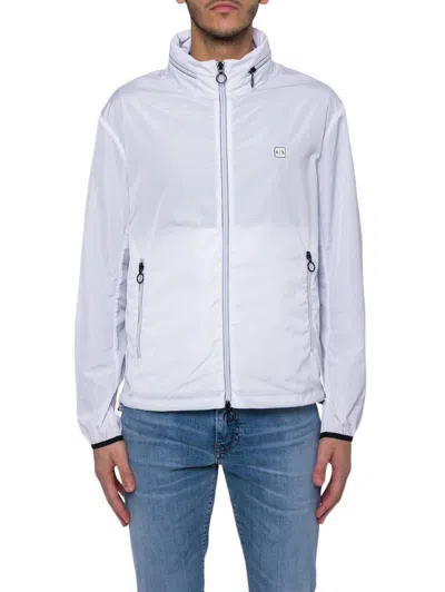 Armani Collezioni Logo Patch Zipped Jacket In White