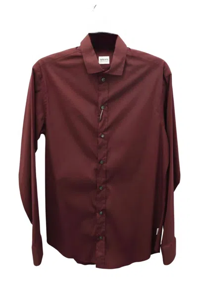 Armani Collezioni Long Sleeve Button Down Shirt In Burgundy In Brown