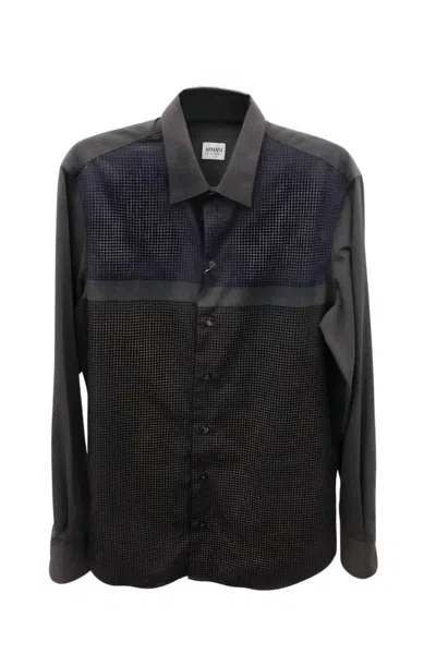 Armani Collezioni Long Sleeve Button Down Shirt In Grey In Black