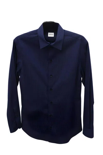Armani Collezioni Long Sleeve Button Down Shirt In Navy In Blue