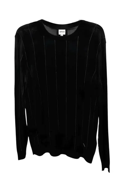 Armani Collezioni Long Sleeve Striped Top In Black