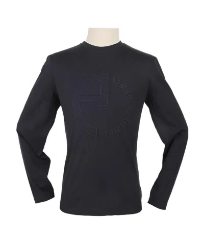 Armani Collezioni Long-sleeved T-shirt With Navy Blue Round Neck In Black