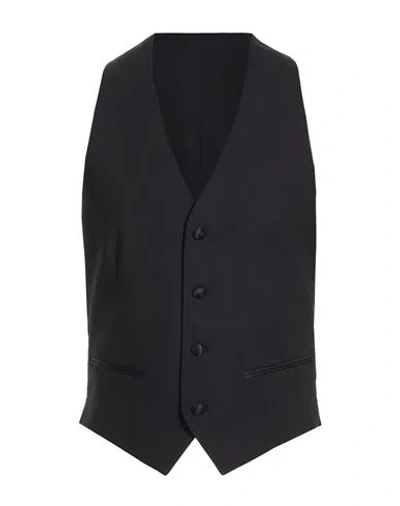 Armani Collezioni Man Tailored Vest Navy Size 36 Virgin Wool, Elastane, Polyester, Silk In Black