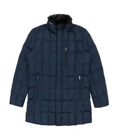 Armani Collezioni Medium And Long Style Plaid Down Jacket In Blue