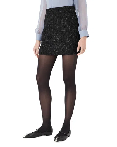 Armani Collezioni Emporio Armani Metallic Threaded Tweed Skirt In Solid Black