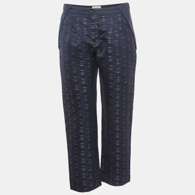 Armani Collezioni Navy Blue Dash Print Jacquard Straight Fit Pants