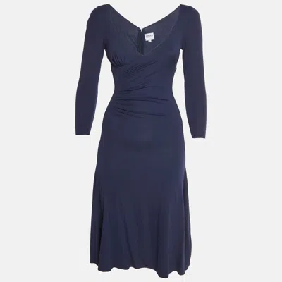 Pre-owned Armani Collezioni Navy Blue Jersey Draped Maxi Dress Xs
