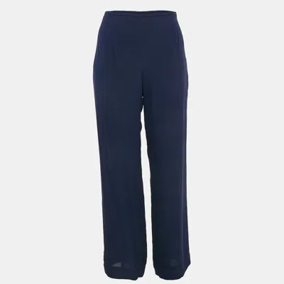 Pre-owned Armani Collezioni Navy Blue Silk Wide-leg Pants M