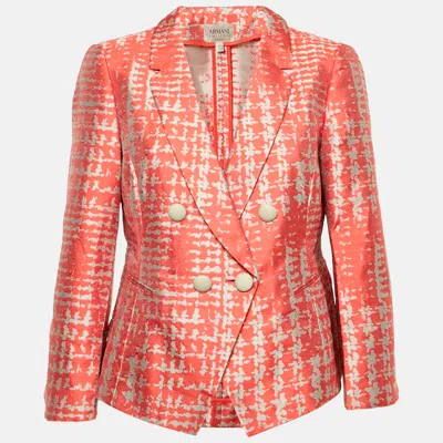 Pre-owned Armani Collezioni Orange Patterned Silk Blazer L