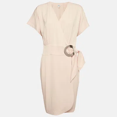 Pre-owned Armani Collezioni Pink Crepe Ring Buckle Detail Wrap Dress L