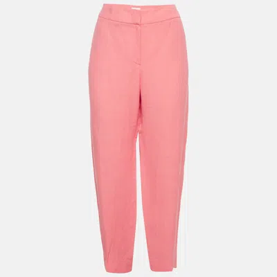 Pre-owned Armani Collezioni Pink Linen Blend Regular Fit Trousers L