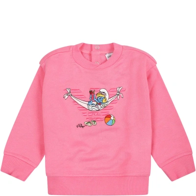 Armani Collezioni Pink Sweatshirt For Baby Girl With The Smurfs