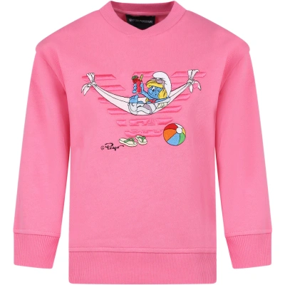 Armani Collezioni Kids' Pink Sweatshirt For Girl With The Smurfs