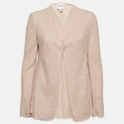 Pre-owned Armani Collezioni Pink Tweed Raw Edge Detail Cardigan L