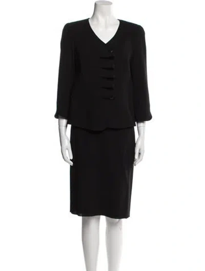Pre-owned Armani Collezioni Pleated Accents Skirt Suit In Black