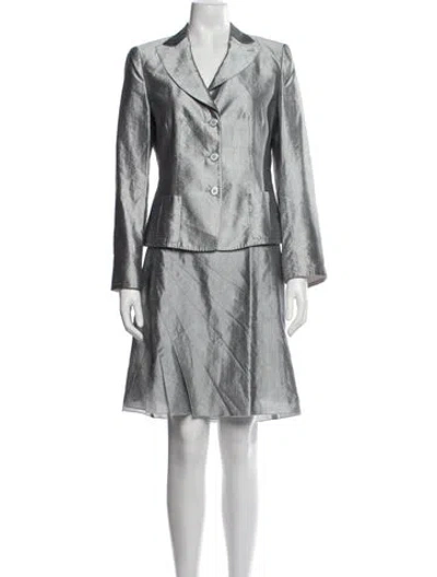 Pre-owned Armani Collezioni Pleated Accents Skirt Suit In Silver