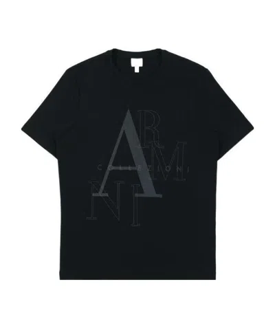 Armani Collezioni Printed Round-necked T-shirt In Black