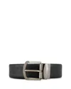 Armani Collezioni Emporio Armani Reversible Logo Embossed Leather Buckle Belt In Black
