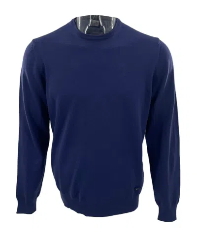 Armani Collezioni Round-neck Long-sleeved Sweater In Blue