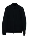 Armani Collezioni Seersucker Bomber Jacket In Navy Blue Cotton In Blue