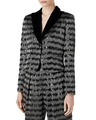 Armani Collezioni Emporio Armani Sequined Peak Lapel Blazer In Solid Black