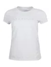 ARMANI COLLEZIONI SHORT-SLEEVED CREW-NECK T-SHIRT WITH LOGO ON THE CHEST IN STRETCH COTTON AND LUREX LOGO WRITING