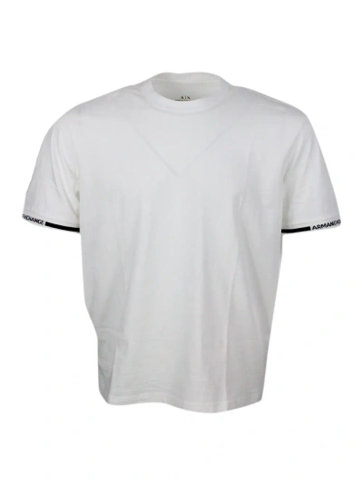 Armani Collezioni Short-sleeved Crew-neck T-shirt With Logo On The Sleeves In White