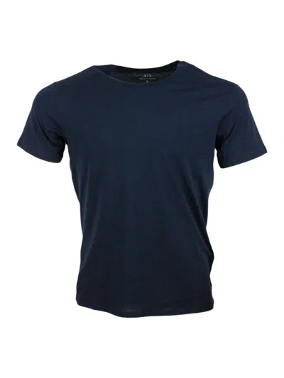 Armani Collezioni Short-sleeved Crew-neck T-shirt With Small Studded Logo On The Chest And Bottom In Black