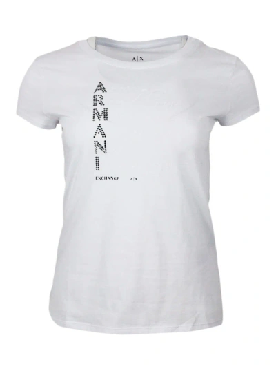 Armani Collezioni Short-sleeved Crew-neck T-shirt With Studded Logo On The Front In White